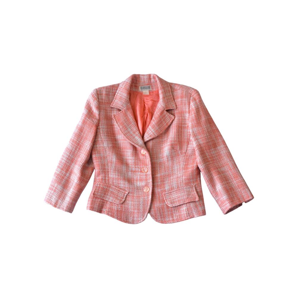 Vintage Georgiou Studio Pink Tweed Blazer Jacket Size 12